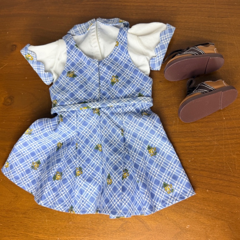 American Girl Kit Kittredge School Dress & Shoes Blue Plaid Floral Set EUC - Picture 5 of 6